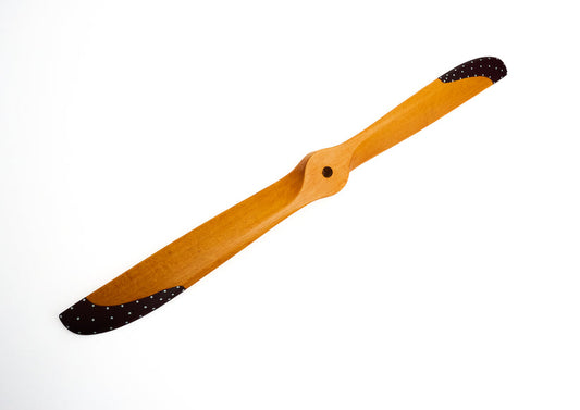 High-performance Xoar sabre propeller for petrol engines, featuring a painted beechwood two-blade design for RC aircraft