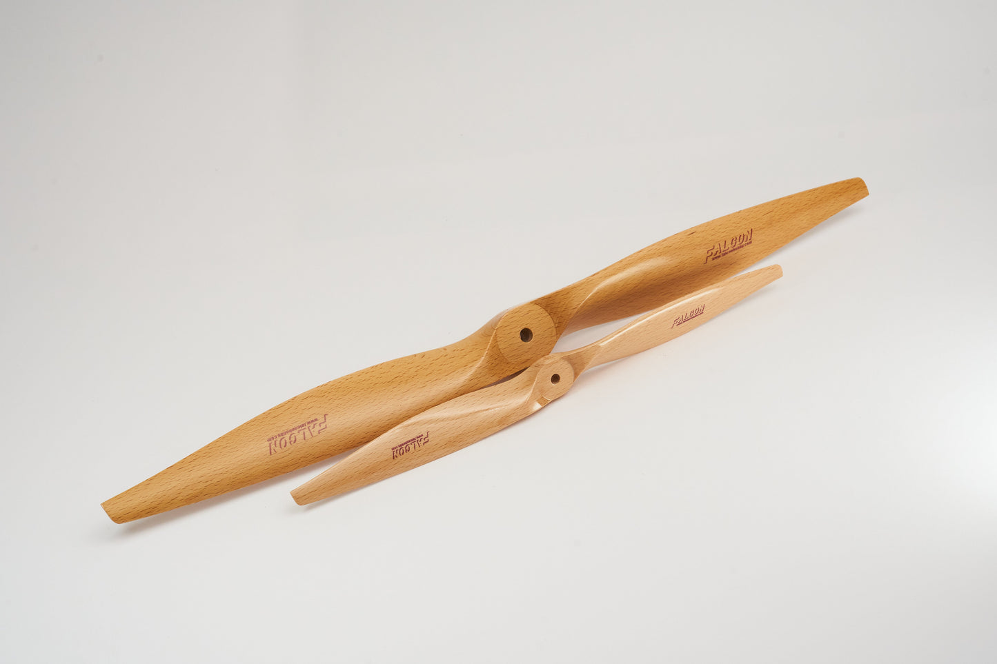 Close up of Falcon two-blade beechwood propeller, for electric-powered RC aircraft