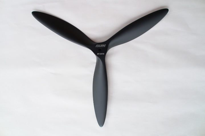 WWII-inspired Falcon propeller, three-blade German paddle style design for petrol RC aircraft